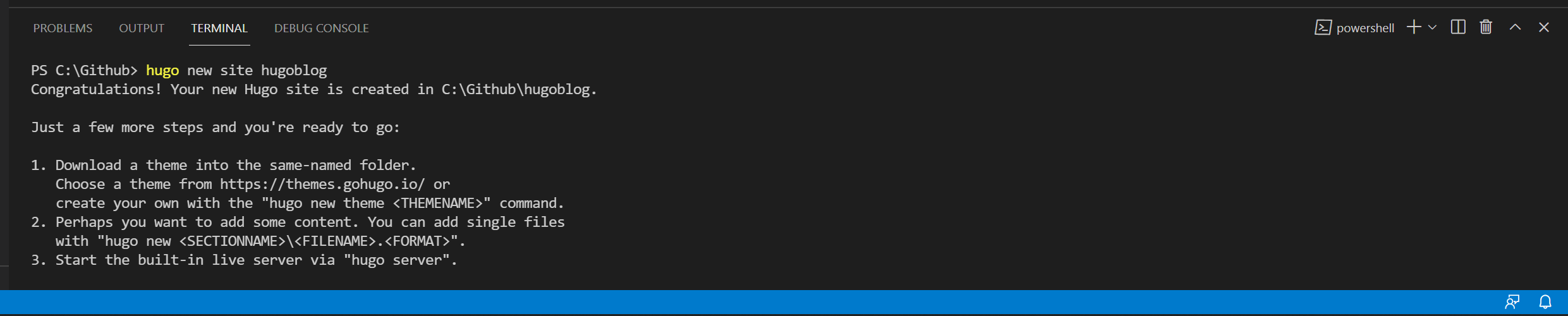 The creation of your Hugo Blog